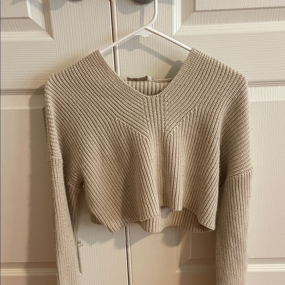 Beige V-Neck Sweater